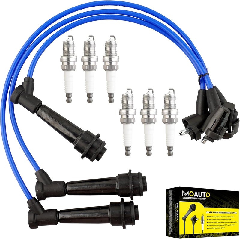 MOAUTO Set of 6 PCS Iridium Spark Plugs with Wire Set 90919-15570 6404 RC-TE79 Compatible with Toyota Lexus 2001-2005 IS300 1998-2000 SC300 1998-2005 GS300 Supra - 3.0L V6 - Image 1